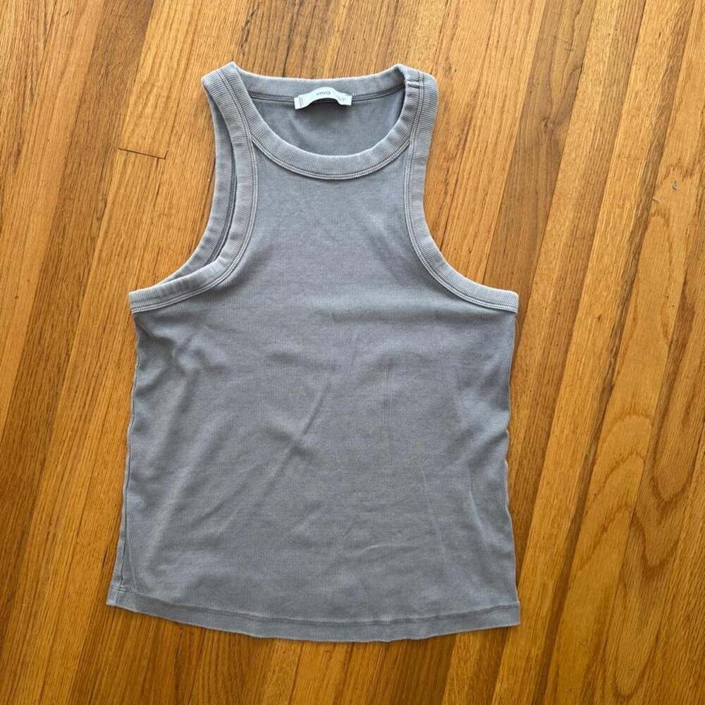 Mango cotton blend ribbed washed gray tank top Size Large